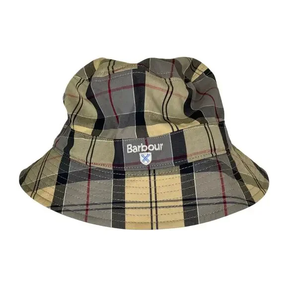 Barbour Mens Sz XL Tartan Bucket Hat Cream Grey Plaid Cassic - Picture 2 of 13